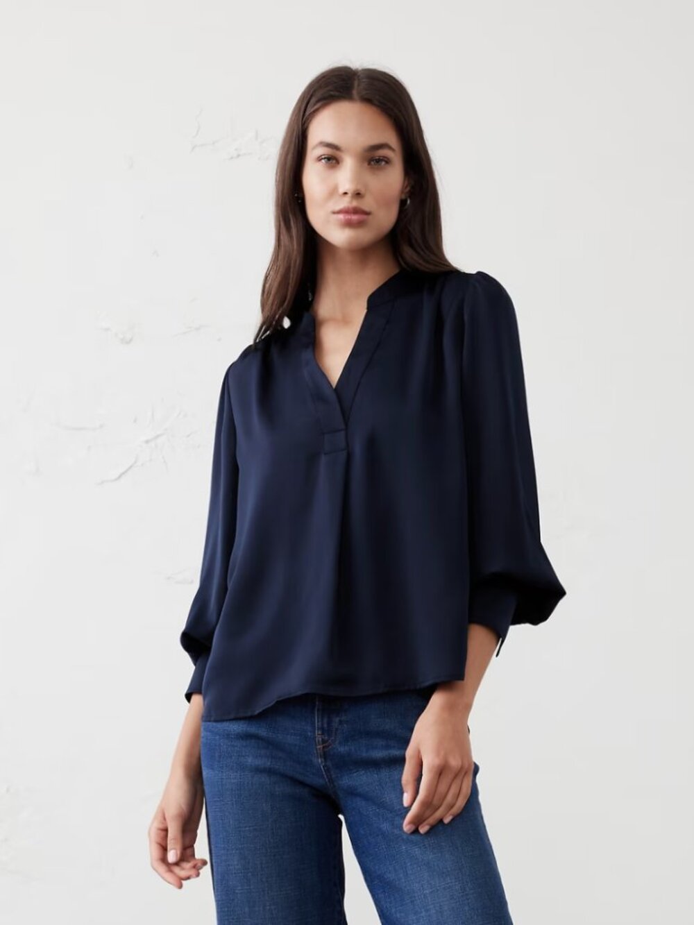Crepe Volume-Sleeve Blouse